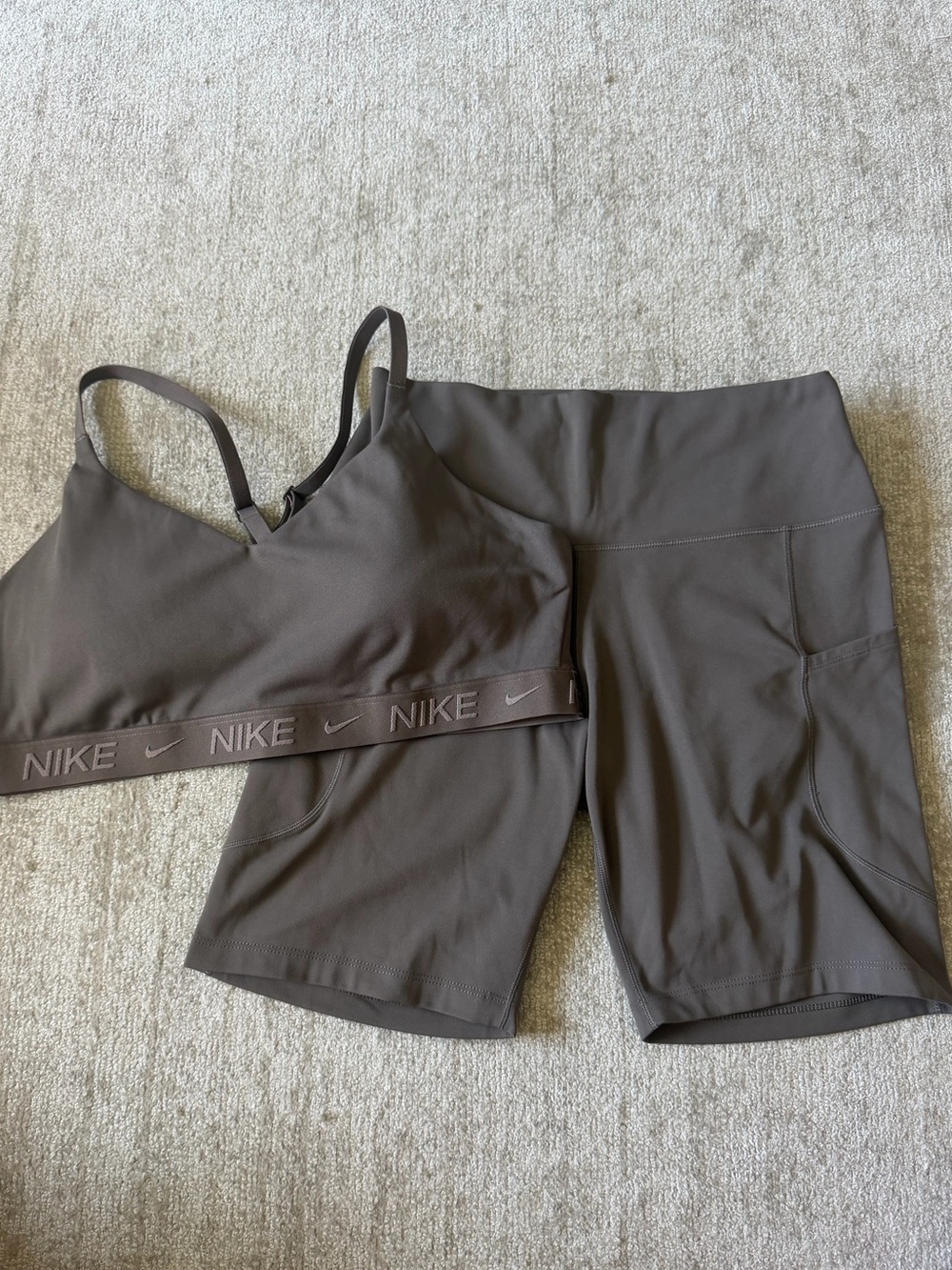 Nike Brown Sports Bra & Bike Shorts Set